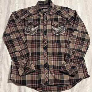 Buckle Men's Plaid Button Down Shirt - Black and Brown